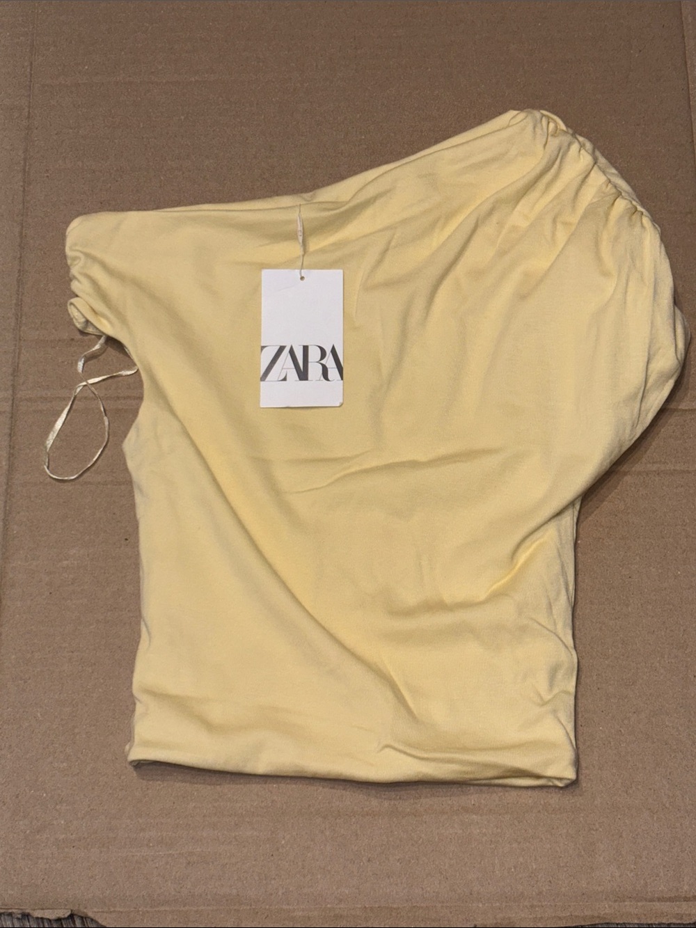 ZARA Pale Yellow One-Shoulder Top